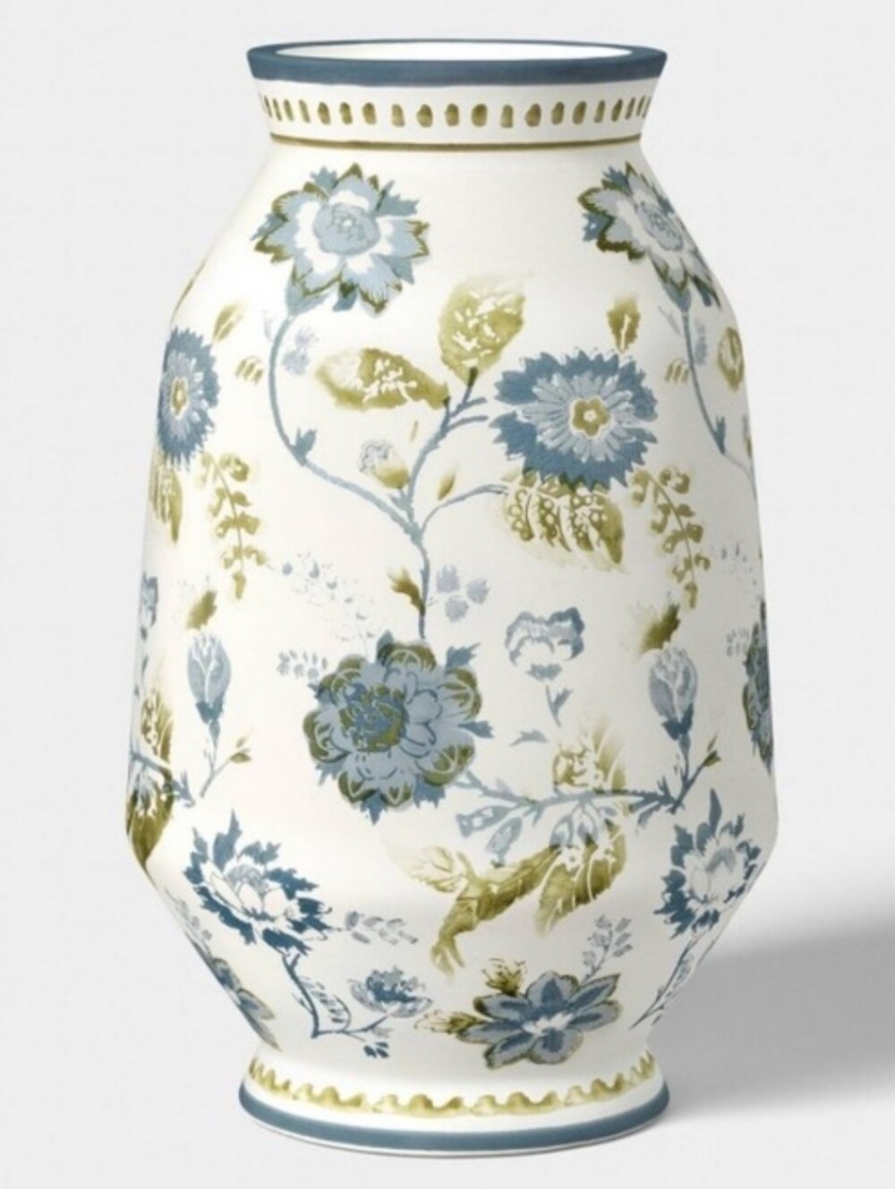 Ceramic Blue&Green Painted Floral Vase By Threshold